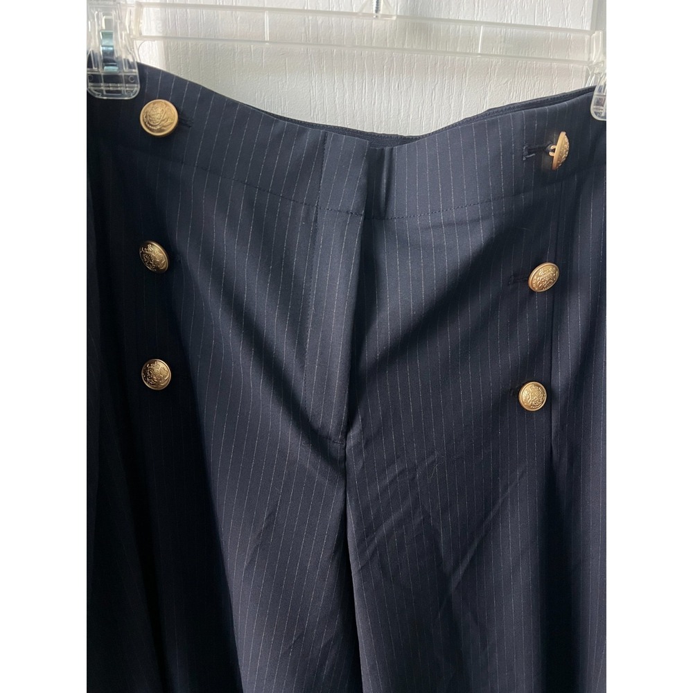 Lane Bryant Womens‎ Pants Black Pin Stripe Wide Leg Crop Sailor Gold Button 26R - Picture 2 of 6